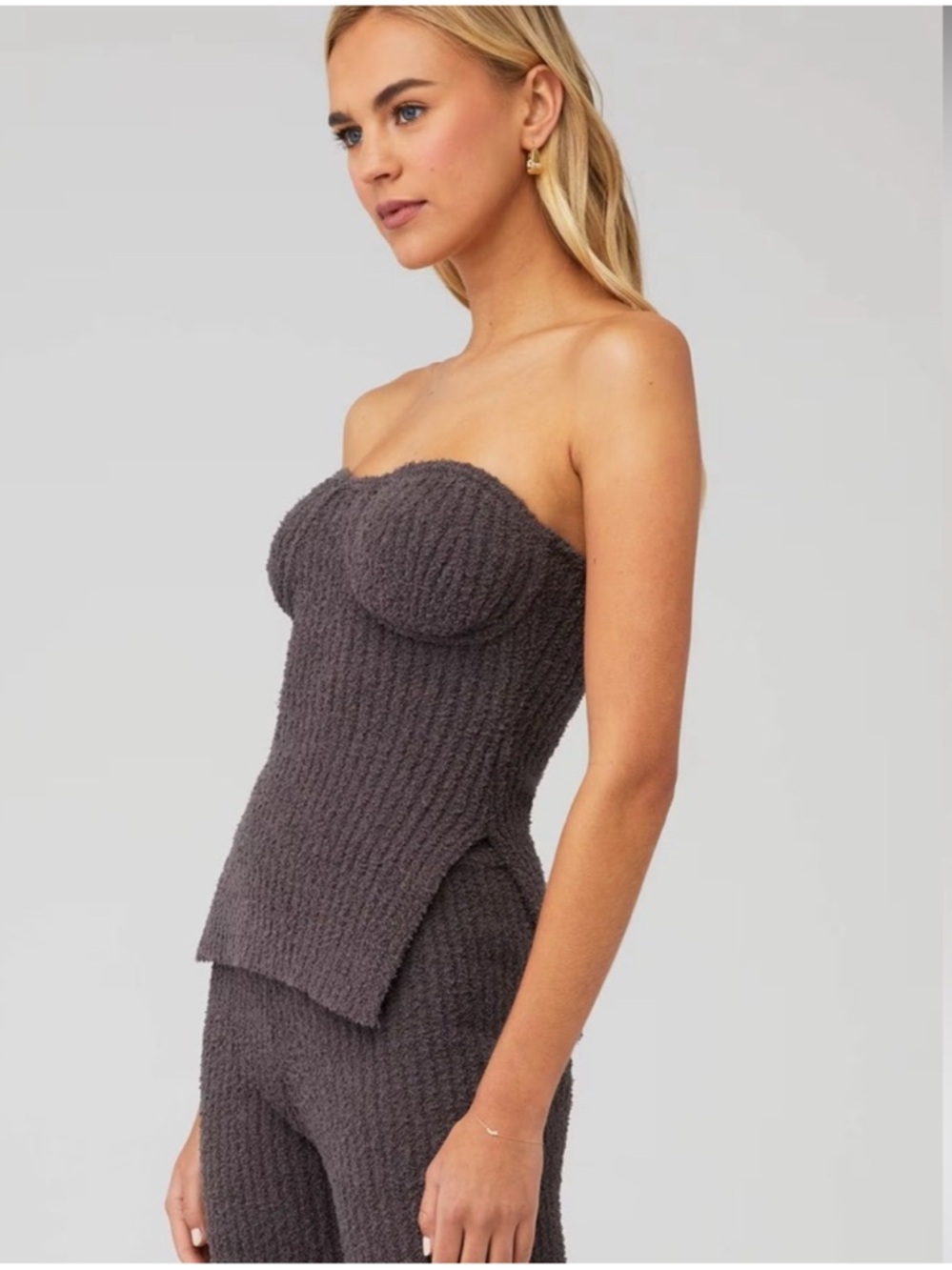 3/$20 💥 4th & Reckless Libra Knit Ribbed Corset Tube Top Gray Slit Beach Summer